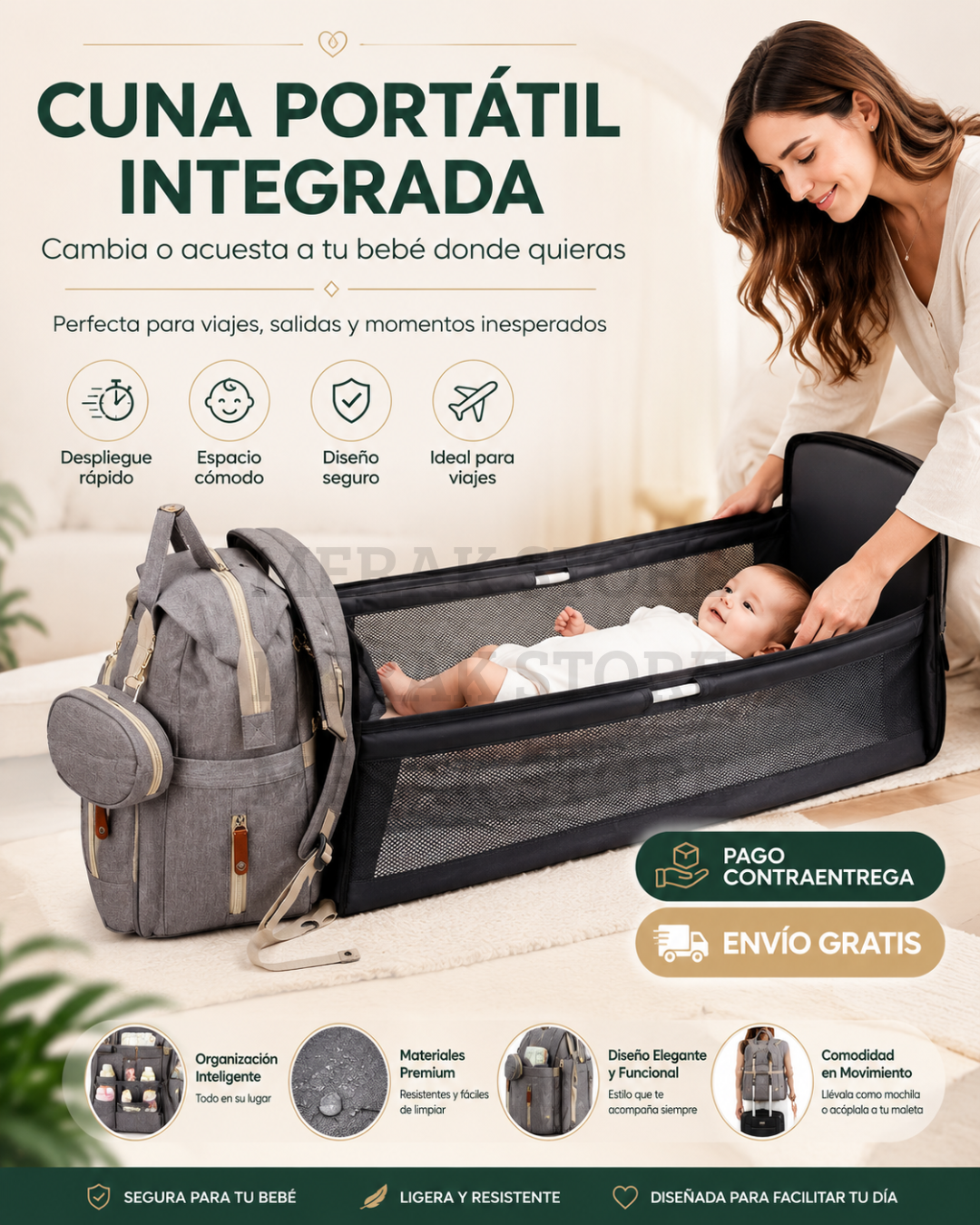 Bolso Pañalera Multiusos Con Cuna Portátil 💼👶